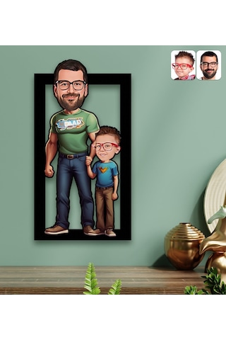 Bk Gift Kişiye Özel Baba-oğul Karikatürlü 3d Ahşap Tablo-1, Babalar Günü Hediyesi, Babaya Hediye Kobitmeyencom31598 Bk