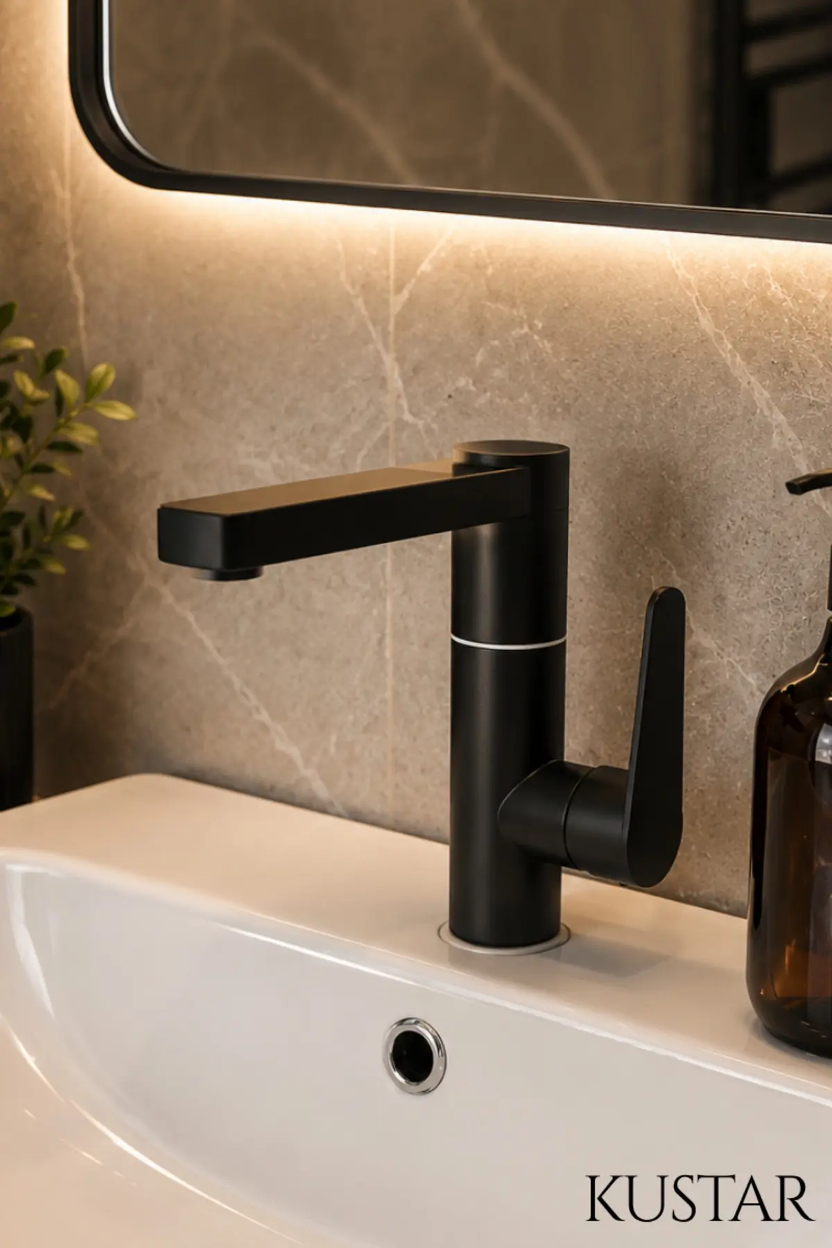 Modern Tek Kollu Siyah Lavabo Bataryası Banyo Musluğu Aç-kapa Döner Boru Sıcak Soğuk