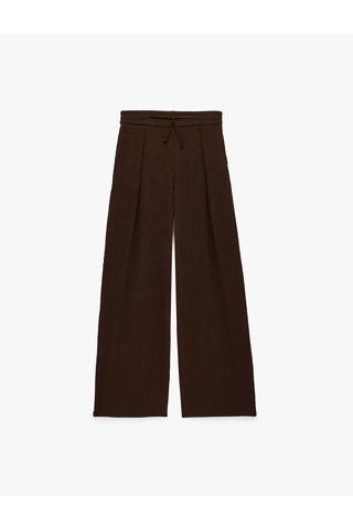 Koton Beli Bağcıklı Geniş Paça Pileli Pantolon Kahverengi 6sal40090ık Kahve