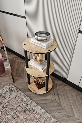 3 Katlı Dekoratif Yuvarlak Kitaplık Meşe Meşe