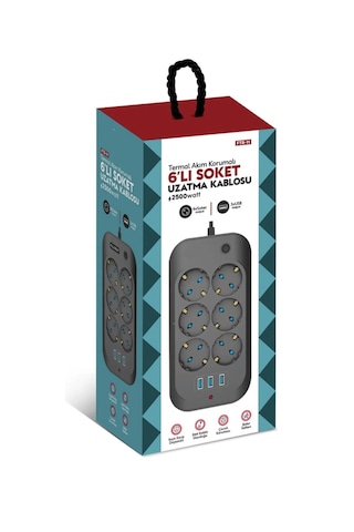 Termal Akım Korumalı, Çocuk Korumalı, 6'lı 2 Mt Uzatma Kablosu 6