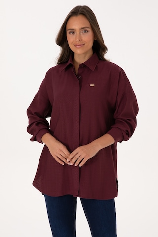 U.S. Polo Assn. Kadın Bordo Uzun Kollu Oversize Desenli Gömlek 50316422-VR177