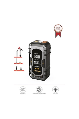Torima APS-02 Taşınabilir Dijital Ekranlı Araç Akü Takviyeli Powerbank Işıklı Oto Hava Kompresörü