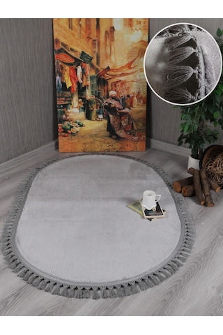 My Evilla Modern Dekoratif Kaymaz Taban Rabbit Oval Örgü Saçaklı 001