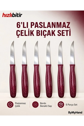 Bymyhand Bordo Meyve Bıçağı 6'lı Set