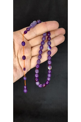 Anemore Collection Sıkma Kehribar Tesbih Mor Renk Beyzi Kesim T-412