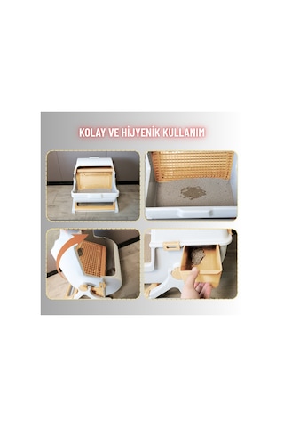 Kedi Tuvaleti Yarı Otomatik Tek Hamlede Kolay Temizlik Hijyenik Kullanım Pratik Kedi Kum Kabı