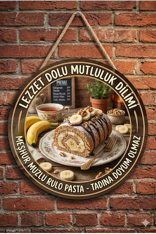 Muzlu Rulo Pasta Temalı Tatlıcılar Pastaneler Restoranlar İçin Ahşap Duvar Kapı Dekoratif Süs Tablo 4