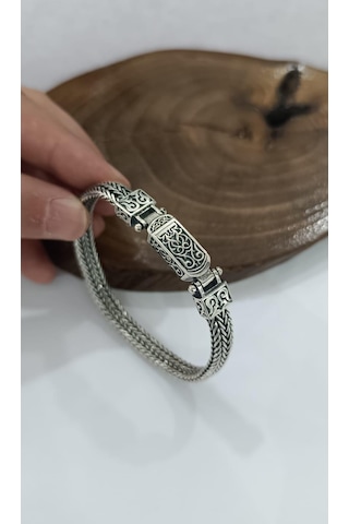 Erkek Bileklik 925 Ayar Gümüş Bileklik Midyat Hasır Modeli Bilezik Blk-421