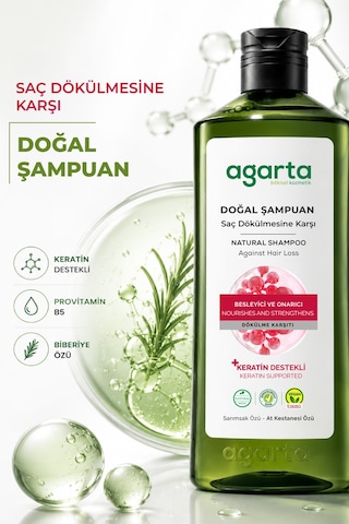 Agarta Saç Dökülmesine Karşı Bitkisel Tuzsuz Şampuan 400 ML (Biberiye özlü)