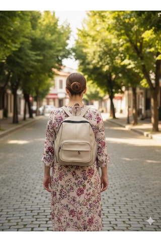 Newish Polo Donna Model Sırt Çantası-yıkama Suni Deri Krem