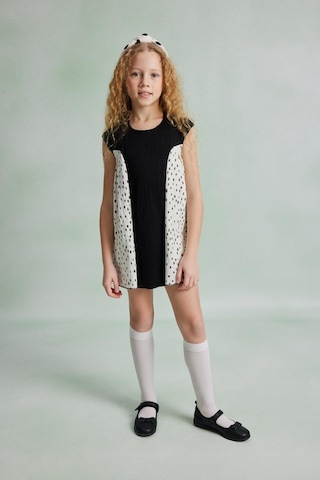 Luess Kız Çocuk Regular Kalıp Desenli Elbise-siyah-beyaz Beyaz - Siyah
