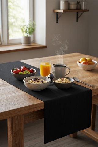 Yunusoğlu Home Siyah Şık Masa Runnerı 50x150 Cm Modern Ve Zarif Masa Örtüsü Runner Siyah