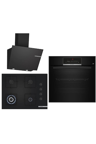 Bosch HBJ559EB6T - POH7C6P31O - DWK66PJ60T 3D Fry Tepsili Siyah 3'lü 624 Ankastre Set