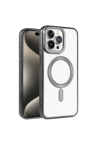 Apple Uyumlu iPhone 15 Pro Max Kılıf Pütür Dizayn Magsafe Şeffaf Krns Case