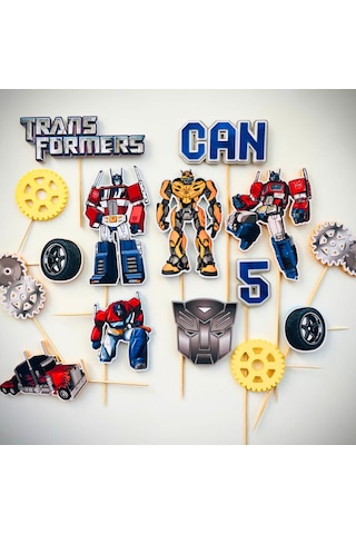 Transformers Temalı Erkek Çocuk Doğum Günü İsme Özel 3d Pasta Parti Süsü Seti Cake Topper Çocuk