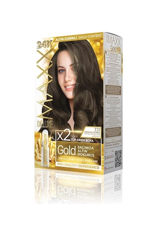 Serisi 24k Altın Parçacıklı Serum İle 1 Kutu 2 X 50 Ml Ve Geliştiriciler Saç Boyası Yoğun Küllü Kumral 7.11