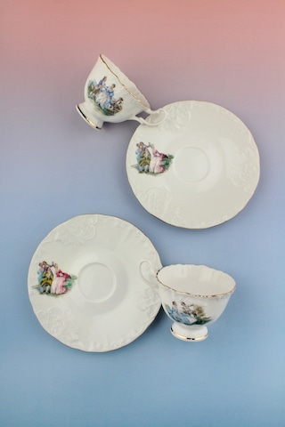 Altın Yaldızlı Markis 2 Kişilik Kahve Fincan Takımı Beyaz - Altın