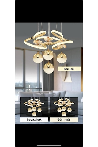 Ey-El Tasarım Venüs 4'lü Ledli Gold 3 Renk Sarkıt Avize Gold