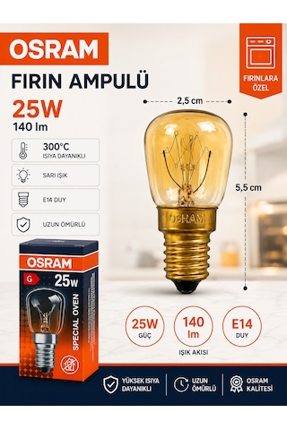 1 Adet 25w E14 Fırın Ampulü 300 C Isıya Dayanıklı Sarı Işık