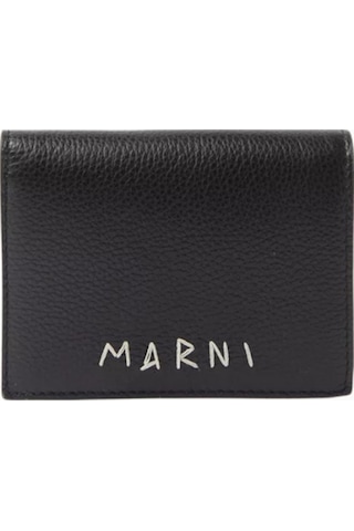 Marni Bifold Calfskin Deri Cüzdan, El Dikişli Logo Detaylı Siyah