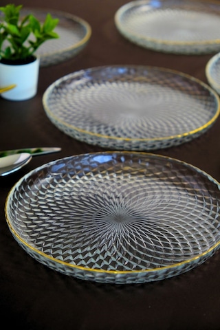Tabak Evi Altın Yaldız Cam Pasta Tabağı 19cm 6 Lı 2339 Şeffaf
