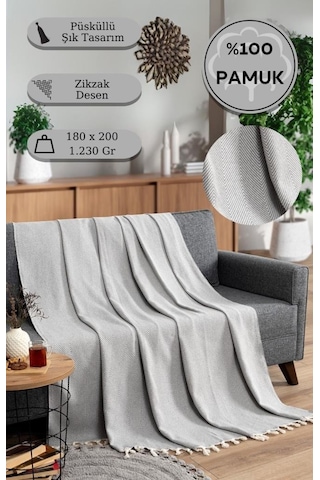 Battaniye Pamuk Miren 180x200 Cm Gri