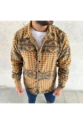Wear Vexel Erkek Düğmeli Gömlek Polar Sweatshirt Yumuşak Dokulu Oversize Kalıp -sarı Çok Renkli