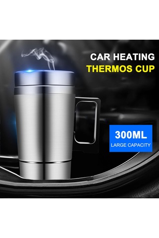 Yuntech01 12v Araç Isıtmalı Termos Bardak - 300ml Paslanmaz Çelik, 15 Dakikada 75 C, Damlama Yok, Araç Çıkırgası Bağlı Çok Renkli