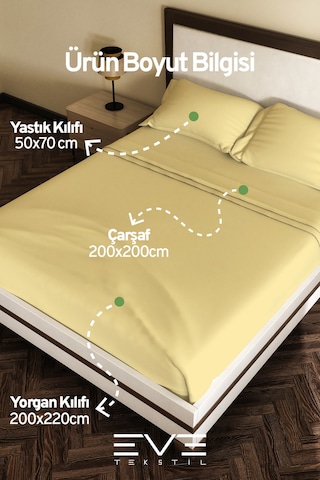 Eve Tekstil %100 Pamuk Ranforce Çarşaflı Yastık Ve Yorgan Kılıflı Çift Kişilik Nevresim Takımı 200x220 Cm Sarı