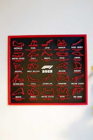 Formula 1 2025 Pist Haritası Yarış Tutkunlarına Özel Dekoratif Tablo 22x25cm