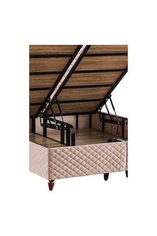 Baklava Lüks Baza Ve Başlık Seti 180x200 Cm Çift Kişilik Metal Baza Ve Başlık Takımı Krem Kumaş