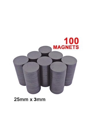 100 Adet 25X3 Büyük Boy Yuvarlak Mıknatıs - Süsleme Mıknatısı