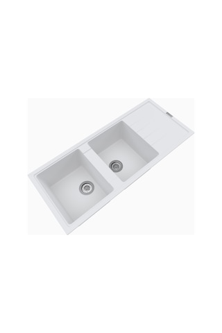 Polex Cristalüx Granit Evye P-X116 Beyaz 2 Hazneli Tezgah Altı Ve Tezgah Üstü Mutfak Evyesi 116.5x50.8 CM