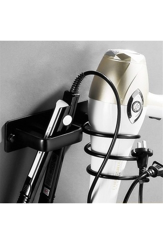 Wezone Banyo Fön Makinesi Tutucu Saç Düzleştirici Ve Kıvırcıç Tutucu 15kg Yük Taşıma Kapasitesi Siyah Alüminyum Organize Rafı Delikli/deliksiz Montaj Diğer