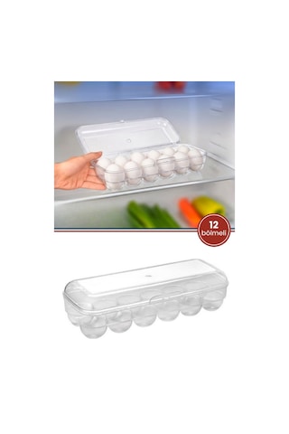 12 Bölmeli Yumurta Saklama Kabı, Buzdolabı İçi Yumurta Korumalı Kapaklı Yumurta Saklama Kutusu Şeffaf