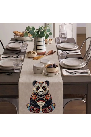 Renkli Panda Runner, Runer, Masa Örtüsü, Sofranıza Zarafet Katın Runner, Masa Örtüsü Krem