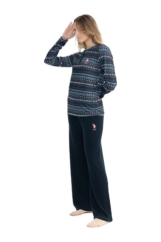 U.S. Polo Assn. 17113 Kadın Lacivert Uzun Kollu Yuvarlak Yaka Patlı Pijama Takım Lacivert
