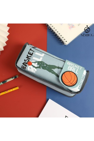 Karikatür Çift Katmanlı Basit Büyük Kapasiteli Öğrenci Kırtasiye Çantası Yeşil