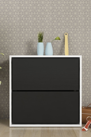 Moonlife 2 Kapaklı Kayar Raflı Ayakkabılık Siyah