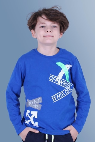 Panios Kids X Baskılı Uzun Kollu Erkek Çocuk Indigo Sweatshirt İndigo