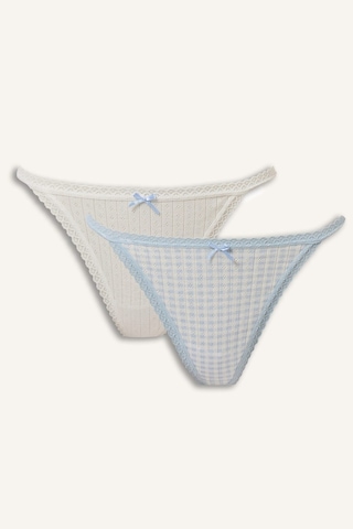 Defacto Fiyonk Ve Dantel Detaylı Pötikareli 2li Slip Külot I4425ax26aube250 Mavi-be250