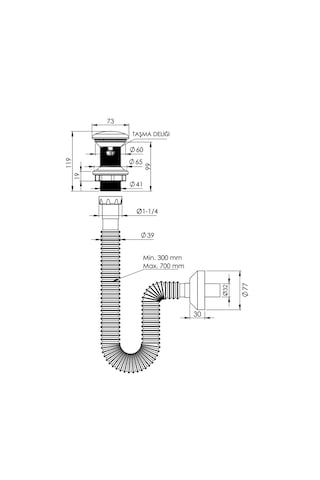 Yapıtaşı Yt651 Seramik Başlıklı Taşmalı Bas Aç Lavabo Gider Sifonu Beyaz