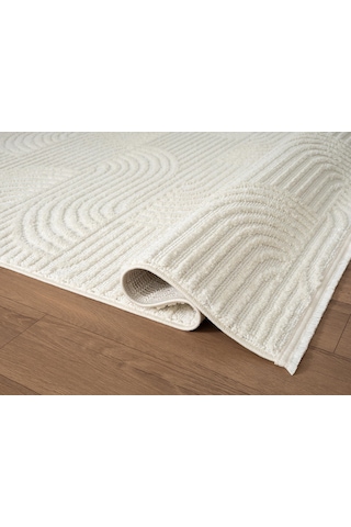Wool Wl010a Beyaz Modern Desen Kabartmalı Doku Pamuk Tabanlı Kaymaz Halı-784 Beyaz