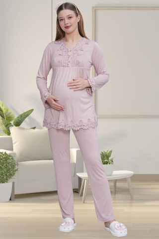 Mecit Pijama Mecit 1501 Bayan Hamile Lohusa Gül Kurusu Uzun Kol Pijama Takımı