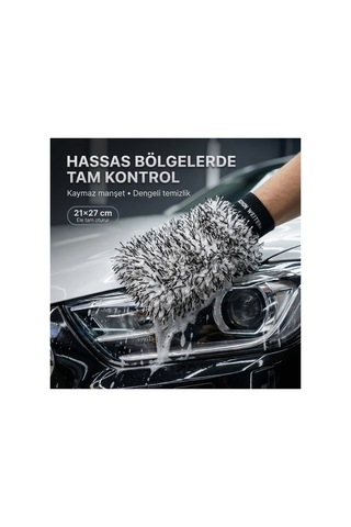 Peluş Çift Taraflı Mikrofiber Oto Yıkama Eldiveni Siyah Beyaz Profesyonel- Schön Weiter