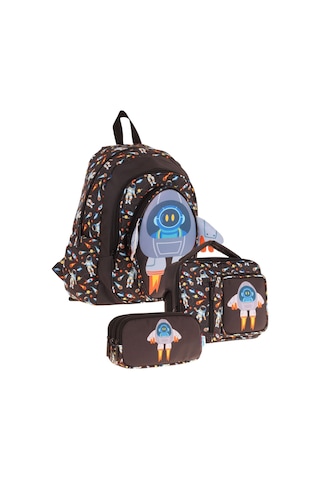Kaukko Kids Kız Çocuklara Özel Siyah - 3d Roket Detaylı Üçlü Okul Çantası Seti Siyah