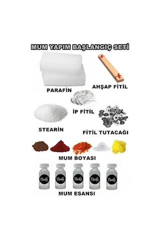 Mum Yapım Seti,1Kg Mum Parafini,Esans,Boya,Fitil,Çıtçıt,Stearin