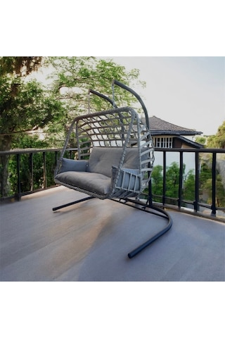 Fyaqa Home Çift Kişilik Rattan Örgü Salıncak , Hamak Gri