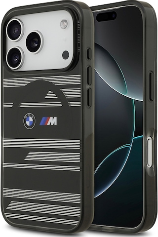 İphone 17 Pro Kılıf Bmw Lisanslı M-safeli Metal Kamera Butonlu Yatay Şeritli M Dizayn Kapak Siyah Siyah